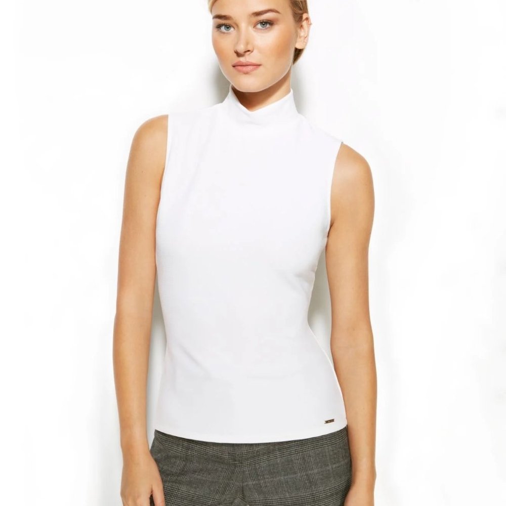 CALVIN KLEIN Mock Neck Sleeveless White Tank